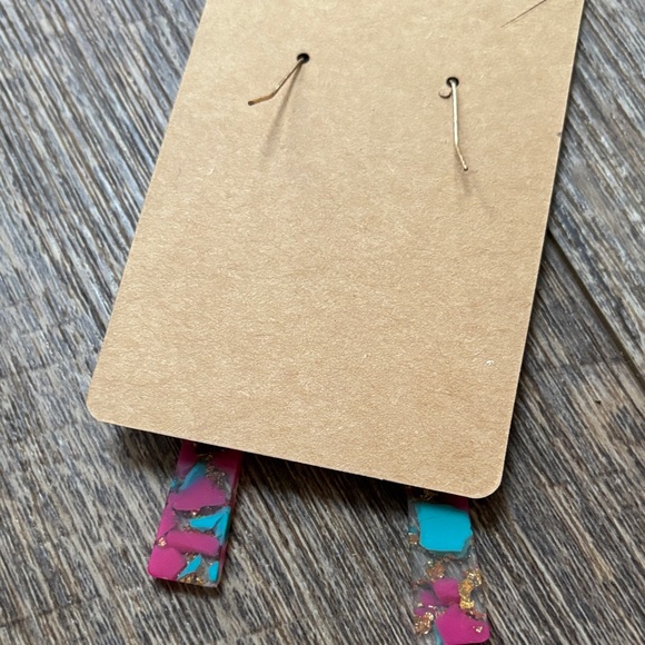 Wood and Resin Multicolor Dangle Earrings - Picture 6 of 6